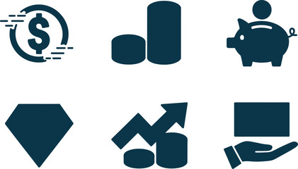 Financial growth and investment icons isolated on white