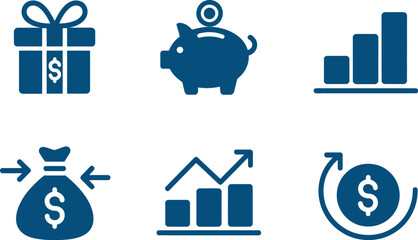 Financial growth and investment icons isolated on white