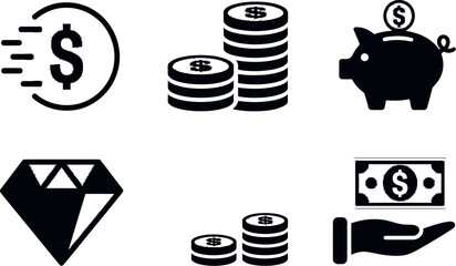 Financial growth and investment icons isolated on white