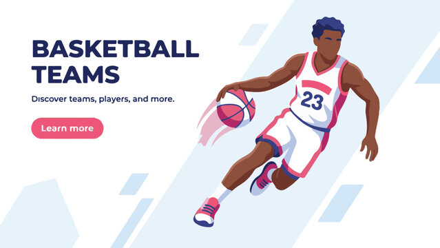 Dynamic basketball player dribbling ball in flat design illustration - Powered by Adobe