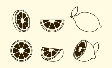 Line Art Lemon Bundle &ndash; Minimalist Outline Citrus Fruit Vector Pack for Food Illustration, Healthy Lifestyle, and Organic Product Design