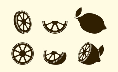 Solid One-Color Lemon Icon Set &ndash; Minimal Citrus Fruit Vector Silhouette Bundle for Food, Market, and Organic Product Design Needs