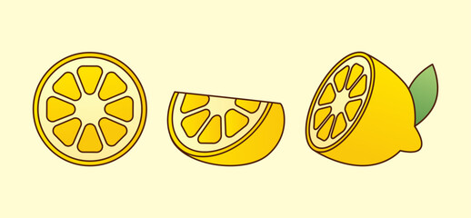 Simple Hand-Drawn Lemon Bundle &ndash; Minimalist Fresh Lemon Slice Vector Illustration for Food, Fruit, and Healthy Lifestyle Design