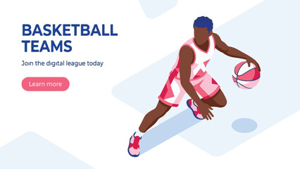 Basketball Teams Digital League Player Dribbling Ball Illustration