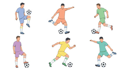 Soccer Players Poses Set Vector Illustration on White Background
