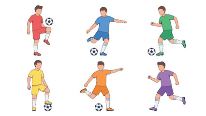 Cartoon vector illustration set of soccer players in various action poses