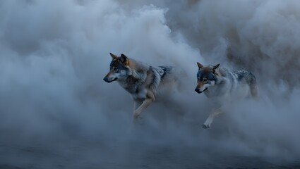 Wild horses running through winter snow and open landscapes