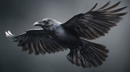 Obraz premium A raven soaring majestically through the sky, showcasing its impressive wingspan
