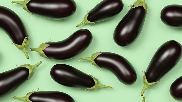 Fresh purple eggplants on green background - Powered by Adobe