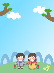 한복 입은 귀여운 어린이 명절 일러스트