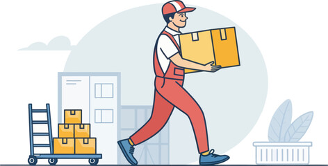 Warehouse worker carrying a box