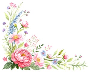 Vintage floral background with soft pink flowers and decorative leaves