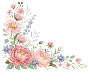 Vintage floral background with soft pink flowers and decorative leaves