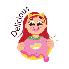 Eating Doughnuts  vector flat design illustrations. 