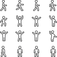 Set of Simple Line Art Icons Depicting Human Figures in Various Poses people person