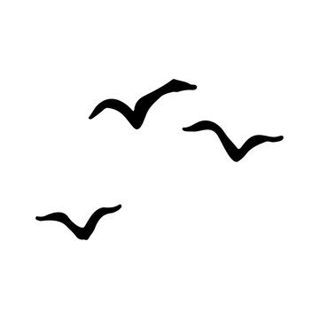 Hand-drawn sketch of three small flying birds silhouette