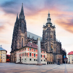 Saint Vitus Cathedral in Prague, Czech Republic. Empty square in Praque Castle