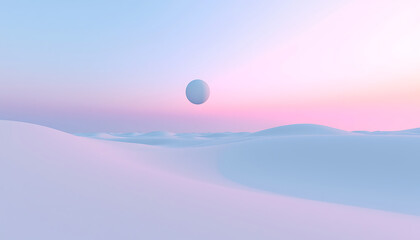 Minimal Pastel Desert Landscape With Surreal Floating Sphere