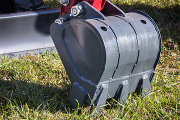 Shovel of excavator or bulldozer. Part of industrial machinery. Technology