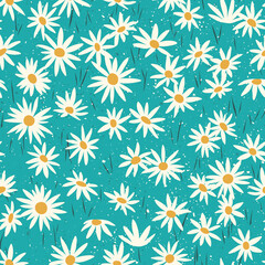 Fototapeta premium White Daisies. Pattern with summer flowers on light blue background