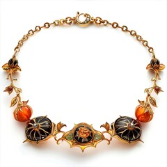 Elegant floral gemstone necklace on a transparent background