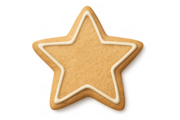 Gingerbread star cookie representing holiday cheer with sweet white icing, celebrating christmas and winter treats on transparent background