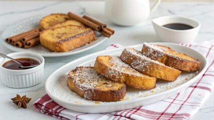 Delicious Brazilian rabanadas served with cinnamon and syrup ready to enjoy in a cozy kitchen setting