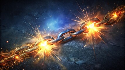 Broken chain link transforms into sparkling light display with glowing effects and dynamic energy