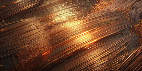 Beautiful bronze metallic brush strokes create an elegant texture with warm reflections and rich tones in an artistic display