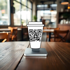 Cafe Table Display Featuring a Coffee Cup Shaped QR Code
