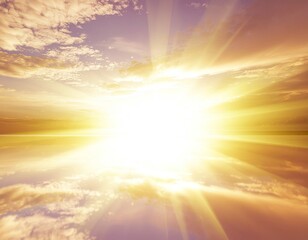 Bright Golden Sunburst Over Calm Water With Wispy Clouds In A Purple Sky At Sunset