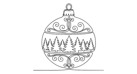 Festive Holiday Ornament Featuring Pine Trees and Decorative Scrollwork Pattern