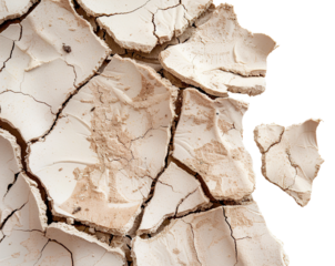 The picture shows cracked earth from a woodland floor with a transparent background. The land displays distinct soil features and textures that depict dry ground