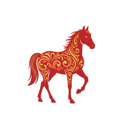 Stunning red horse with gold ornamental pattern, perfect for Chinese New Year