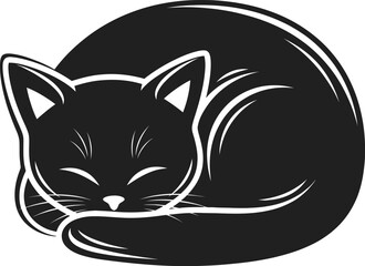 Sleeping cat silhouette curled feline illustration vector
