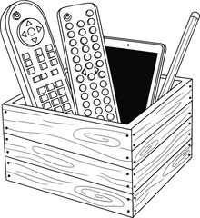 Wooden Box with Remote Controls Vector