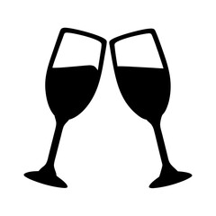 Two champagne glasses clinking together silhouette