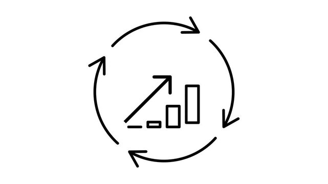Statistics improvement line animation. Efficiency growth animated icon. Spinning arrows. Graph showing up. Economics, finance. Outline element on white background. HD video with alpha channel