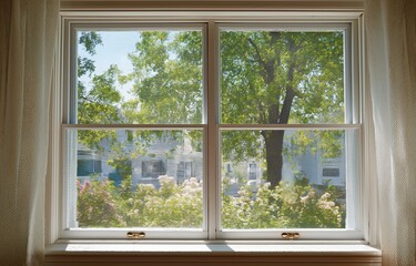 A mosquito screen with protective wire mesh is installed on a home window.