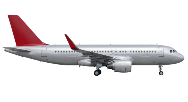 White airplane with red tail and stabilizer isolated on a transparent background aircraft - Powered by Adobe