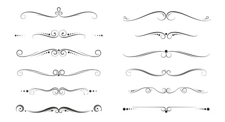 Obraz premium Decorative ornamental dividers and flourishes arranged as a full set of elegant swirls scrolls and curls for use in typography layouts and design projects.