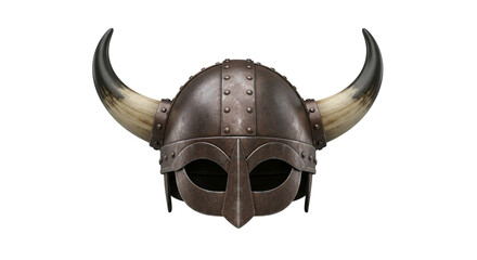 Viking helmet with horns and face mask isolated on a transparent background horned metal