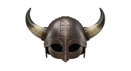Viking helmet with horns and face mask isolated on a transparent background horned metal