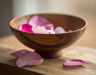 Płatki róż w misce – relaks i aromat w spa