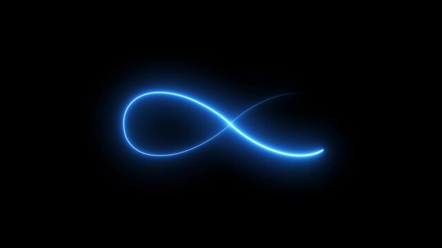 Neon-blue infinity symbol rendered in a seamless loop, projecting a futuristic mathematical motif and an enduring continuity concept against a high-contrast black background 
