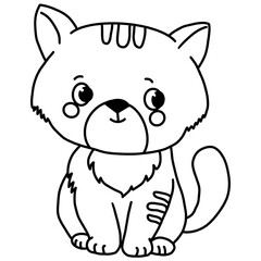 Cute Cartoon Kitten Sitting in Adorable Line-Art Style