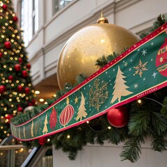 christmas tree decorations on red background