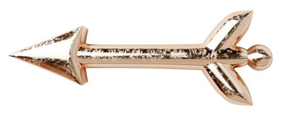 This metallic arrow points upward, designed in a luxury style. It is cut out on a transparent background and suitable for various design purposes and decorations