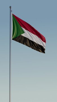 Sudan, Khartoum: Cinematic Waving National Flag Seamless Loop Against Blue Sky
