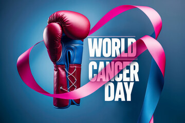 World Cancer Day card postcard, purple ribbon symbol of the fight against the disease AI Generative